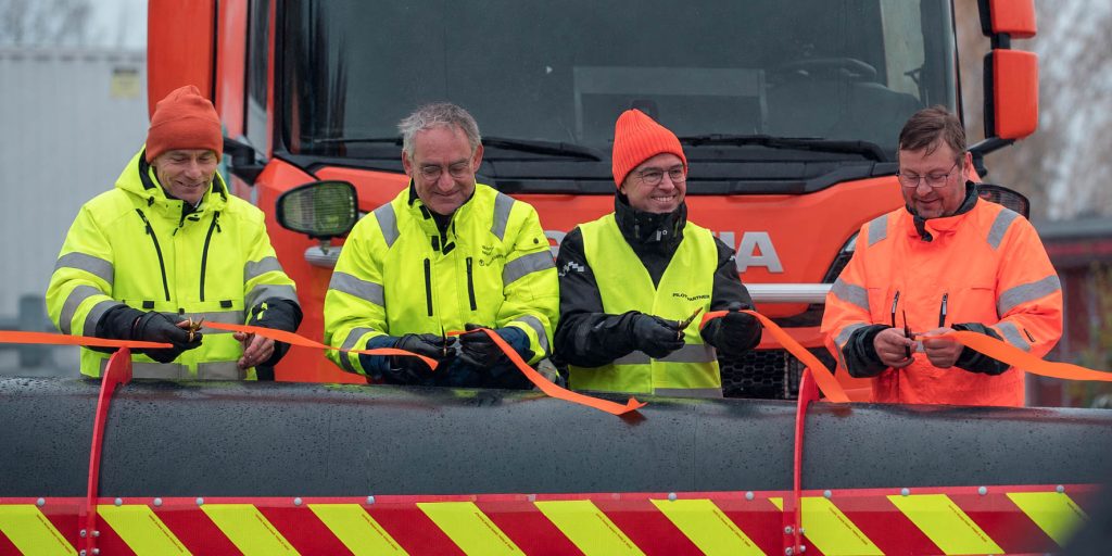 bandklippning plogbil vätgas MaserFrakt Peab Trafikverket Scania